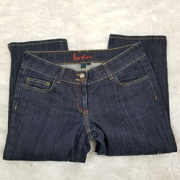 Boden Womens Size UK 10 US 6 Dark Wash Straight Leg Flap Pocket Capri Jeans - Picture 4 of 6